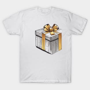 Elegant Silver Gift Box with Golden Ribbon No. 1015 T-Shirt